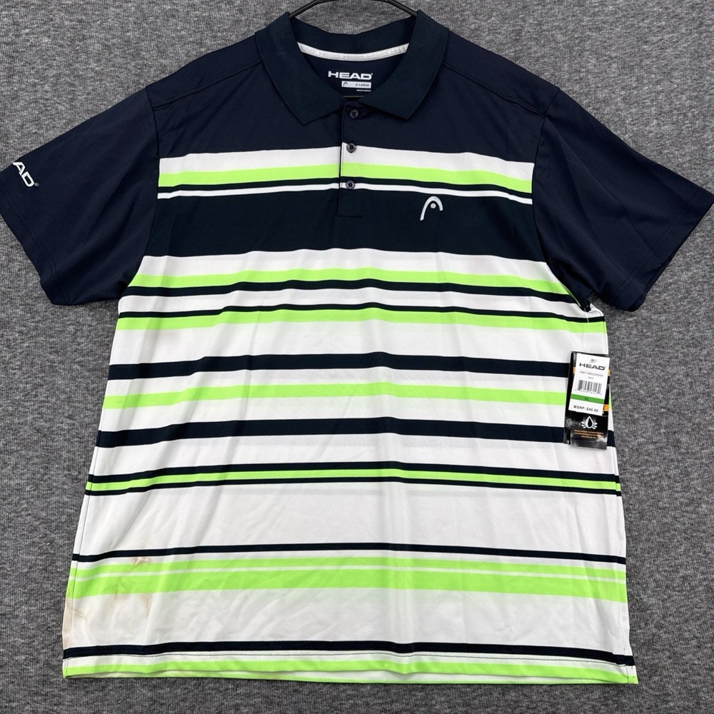 HEAD Mens Polo Shirt Size XL Navy Green Striped Short Sleeve New With Tags